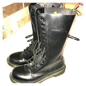 Knee high lace up Doc Martens. Black leather.